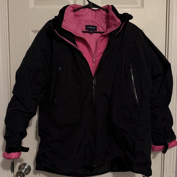 Lands' End Jackets & Blazers - Womens Lands End Black & Pink Ski Jacket Size LG 14-16